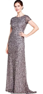 Adrianna Papell Short Sleeve All Over Sequin Mermaid Gown Retail $280 Size 12P - Image 1 of 4