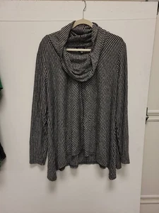 Jones New York 1X Top schwarz weiß gestreift Wasserfallausschnitt Langarm Übergröße - Bild 1 von 8