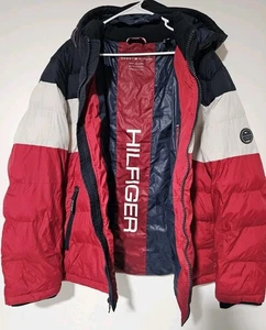 Tommy Hilfiger Jacke Herren XL Rot Weiß Blau Packable Puffer Full Coat Bubble - Bild 1 von 11