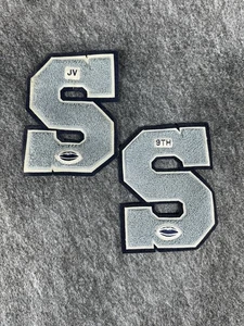 Chaqueta Letterman de Colección Letra S Junior Parche de Fútbol Universitario Azul Gris JV - Imagen 1 de 6