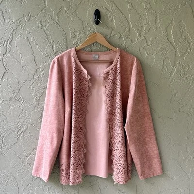 Chico's Women's XL Size 16/18 Bella Pink Long Perforated Faux Suede Jacket NWOT - Image 1 of 4