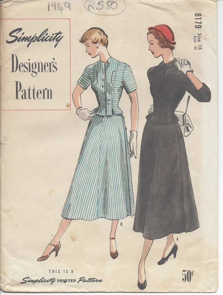 1949 Vintage Sewing Pattern B36" DRESS (R580) - Image 1 of 1