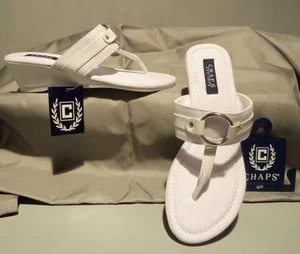 SZ 6 BLACK LEFT! Chaps Women's O-Ring Wedge Thong Flip Flops Sandals Shoes NWT - Picture 1 of 4