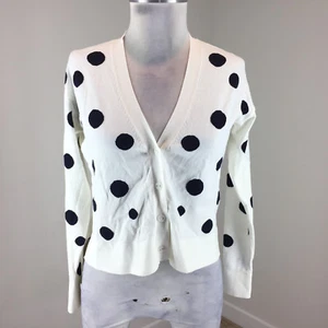 New Ann Taylor Xs Xxs White Black Bold Polka dot cardigan sweater cropped swing - Picture 1 of 5