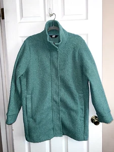 LANDS END Womens Mint Green Full Zipper Boucle Fleece Coat Sz L 14-16 - Picture 1 of 17