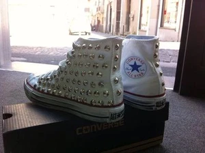 Converse all star Bianche personalizzate con borchie Argento effetto sporco stud - Picture 1 of 4