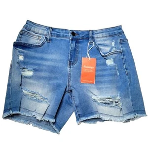 Flamingo Womens Blue Denim Shorts Size Medium Distressed Raw Hem Soft Cotton NWT - Picture 1 of 9