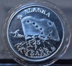 ALASKA 25 ANIVERSARIO JOHNSON MATTHEY 1 OZ PLATA FINA .999 REDONDO - Imagen 1 de 2