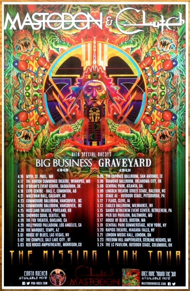 MASTODON | CLUTCH Missing Link Tour 2015 Ltd Ed RARE Poster! Stoner Prog Metal - Image 1 of 1