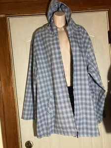 Plus Size 3X NORTON STUDIO Jacket, Blue White Plaid, Long Sleeves Hooded Pockets - Picture 1 of 8