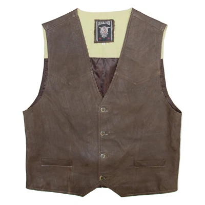 JACK & JONES Mens Blazer Waistcoat Brown Leather L - Image 1 of 4