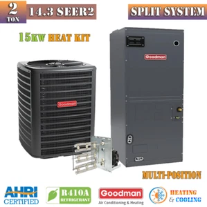 Goodman 2 Ton Heat Pump System GSZB402410 14.3 SEER2 15kW Emergency Heat Kit - Picture 1 of 4