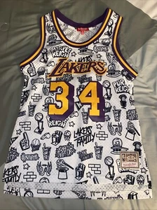Mitchell & Ness NBA Los Angeles LA Lakers Shaquille O’Neal 34 Doodle Jersey Sz S - Picture 1 of 7