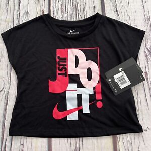Nike Just Do It Girls Graphic Crop Top T Shirt Black XS 4