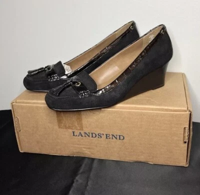 Lands’ End 流苏楔形懒人鞋经典正装鞋黑色女式 8B 码 — 第 1/4 张图片