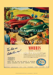 Estampado artístico de autos menores y Oxford Morris - anuncio de la década de 1950 - póster de 3 tamaños - Imagen 1 de 4