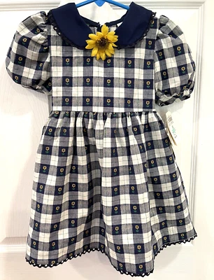 Vestido Good Lad Niñas 4T Girasoles Cuadros Azul Blanco Cuadros Nuevo con Etiquetas EE. UU. Años 90 De Colección Foto 1 de 4