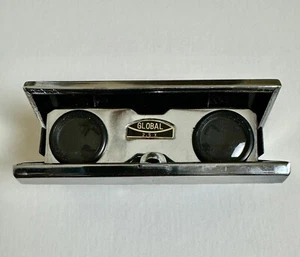 Vintage GLOBAL Opera Glasses Collapsible Sports Binoculars 2.5X Blue And Silver - Picture 1 of 6