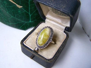 VINTAGE IRISH SOLID STERLING SILVER CONNEMARA MARBLE MARCASITE RING SIZE M 6 - Picture 1 of 9