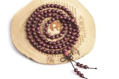 Cuentas redondas rojas de madera natural de 6 mm 108 piezas de sándalo púrpura Mala 26" Foto 1 de 3