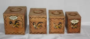 Vintage Specht Holzgeschirr Japan handbemalter Hahn stapelbare Kanister 4er Set - Bild 1 von 8