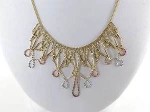 14k Yellow White And Rose Gold Ball Bead Necklace 16" - Picture 1 of 10