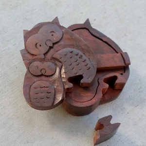 Puzzle famiglia gufo mistico scatola legno chippy lei capannone arredamento rustico stile shabby chic - Foto 1 di 6