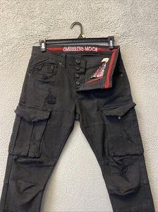 Smugglers Moon Jeans Mens 32x32 Black Denim Button Fly Roll Up Distressed /127-3 - Picture 1 of 14