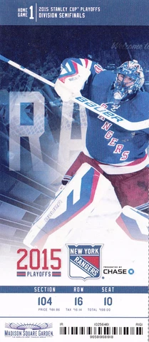 2015 NEW YORK RANGERS VS PITTSBURGH PENGUINS PLAYOFFS TICKET STUB GAME #1 Cover