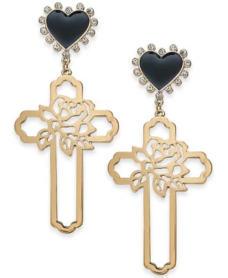 Thalia Sodi Gold-Tone Rose-Cross & Heart Stud Drop Earrings, Black - Image 1 of 2