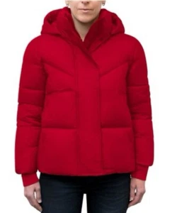 BCBGMAXAZRIA Women’s Quilted Winter Puffer Coat W/Oversized Hood Size XL Red - Picture 1 of 3