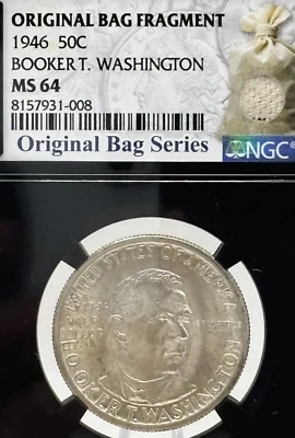 1946 P 50C Booker T. Washington NGC MS-64 Silver Original Bag Fragment #1697 - Image 1 of 4