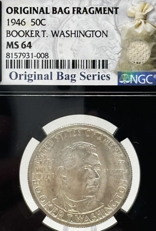 1946 P 50C Booker T. Washington NGC MS-64 Silver Original Bag Fragment #1697 - Image 1 of 4