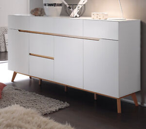 Sideboard weiß Lack Ast Eiche massiv Kommode Anrichte 193 cm Cervo 6 Schubladen