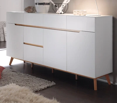 Sideboard weiß Lack Ast Eiche massiv Kommode Anrichte 193 cm Cervo 6 Schubladen - Bild 1 von 4