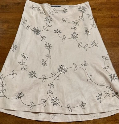 LAFAYETTE 148 NEW YORK Womens Linen Silk Beaded  A-line Midi Skirt Size 36” - Image 1 of 3