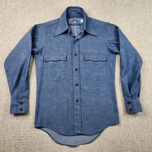 Wranger Vintage 70's L/S Button Front Horse Logo Tag Flyaway Collar Shirt - Picture 1 of 12