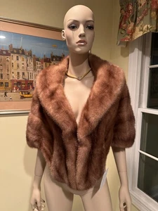 Light Brown Mink Real FUR STOLE EVENING WRAP SHOULDER Shawl SHRUG Cape Bridal!! - Picture 1 of 12