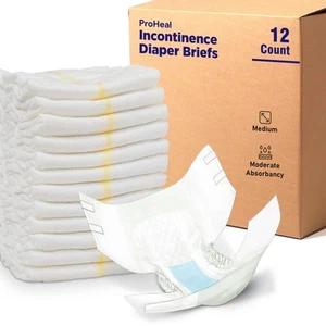 Medium Adult Diapers 12 Pack - Moderate Absorbency Incontinence Briefs with M... - Picture 1 of 6