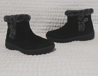 Khombu Iris Black Suede Leather Faux Fur Ankle Water Resistant Winter Boots 8M - Image 1 of 4