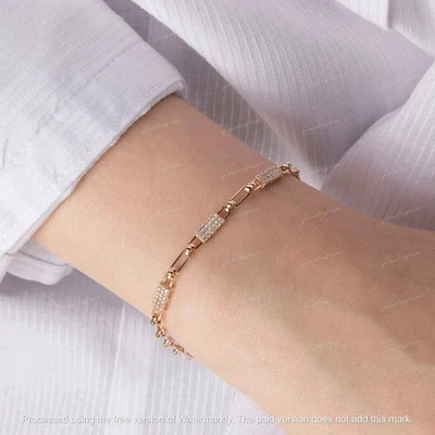 14K Rose Gold Plated 4Ct Round Cut Lab Created Diamond Women's Chain Bracelet - Image 1 of 4