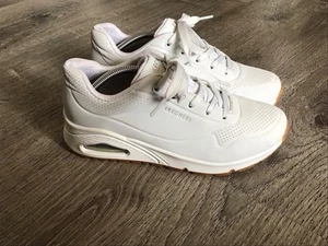 Skechers Shoes Womens 7.5 Uno Stand On Air Sneakers 73690 White Perf Lace Up Low - Picture 1 of 12