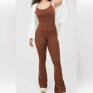 OFFLINE By Aerie women's size M brown Real Me Xtra Flare Jumpsuit - Picture 1 of 21
