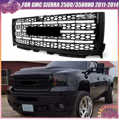 Front Upper Grille For GMC Sierra 2500/3500HD 2011-2014 Denali Style Gloss Black Foto 1 de 4