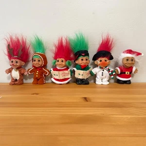 Bambole vintage Russ Troll Natale 2 cantori pupazzo di neve pan di zenzero renna Babbo Natale - Foto 1 di 11