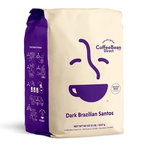 Dark Brazilian Santos, Whole Bean Coffee, Dark Roast, 5 Pound Bag (Pack of 1) - Picture 1 of 7