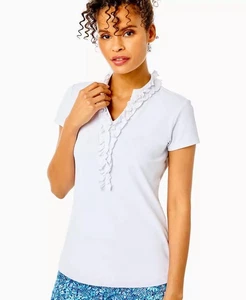 Lilly Pulitzer Damen Größe L Kurzarm UPF 50+ Luxletic Frida Rüschen Polo Top - Bild 1 von 8