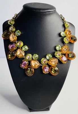 Collar J.CREW llamativo cadena tono dorado piedras preciosas multicolor Foto 1 de 4