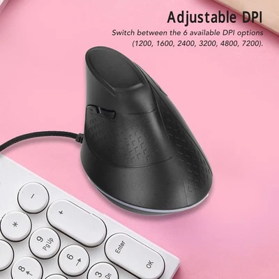 New Wired Vertical Mouse Adjustable DPI 7200 USB Ergonomic Optical Mouse RGB - Image 1 of 4