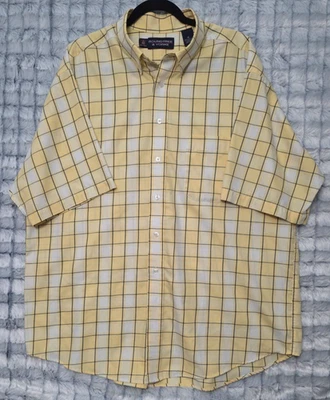 Camisa clásica informal Roundtree & Yorke amarilla a cuadros a cuadros con botones para hombre Foto 1 de 4
